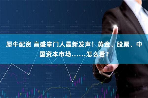 犀牛配资 高盛掌门人最新发声！黄金、股票、中国资本市场……怎么看？